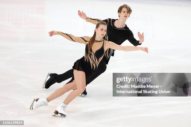 Mariia Holubtsova and Kyryl Bielobrov of Ukraine compete in the Ice Dance Free Dance during the ISU Grand Prix of Figure Skating - Skate America at...