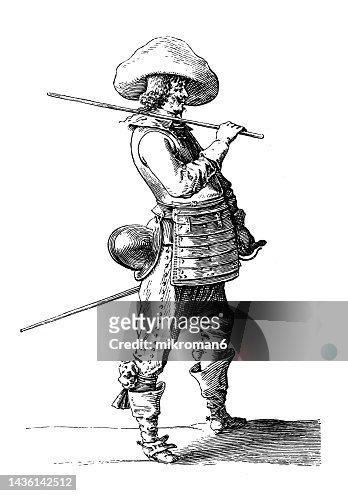 Old engraved illustration of French soldiers from 1630