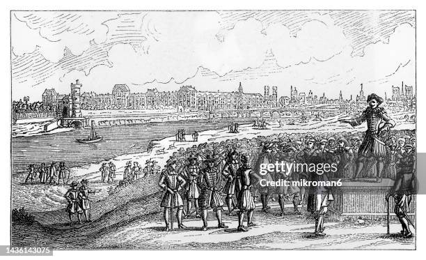 old engraved illustration of meeting in the period the fronde, part of the franco-spanish war - 17th century style stock pictures, royalty-free photos & images