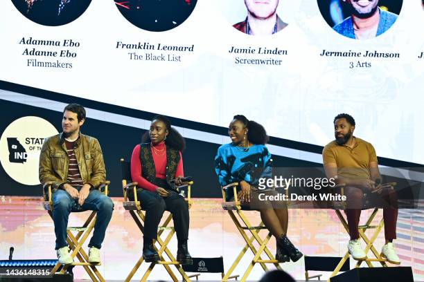 Jamie Linden, Adamma Ebo, Adanne Ebo, and Jermaine Johnson speak onstage during the State of the Industry GA Film Summit 2022 at Town Stage at...