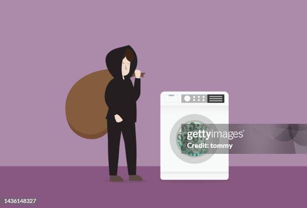 ilustraciones, imágenes clip art, dibujos animados e iconos de stock de lavado de dinero por un hacker - blanqueo de dinero