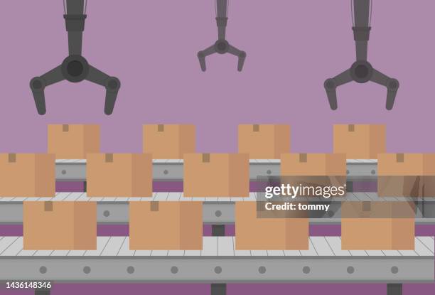 the package is on a conveyor belt - warehouse conveyor stock illustrations