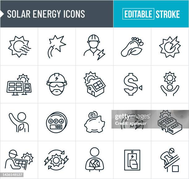 solar energy thin line icons - editable stroke - houses in the sun stock illustrations