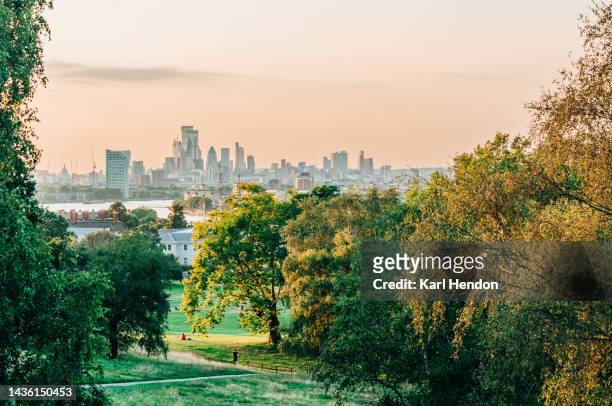 sunset in a london park - greenwich park london stock pictures, royalty-free photos & images