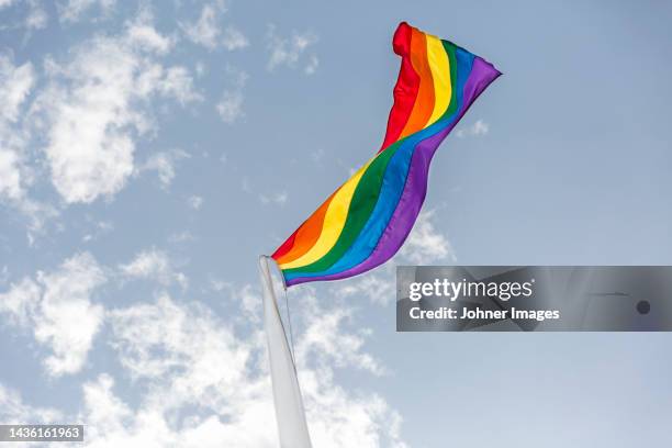 rainbow flag in wind - pride flag stock pictures, royalty-free photos & images