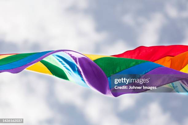 rainbow flag in wind - drapeau arc en ciel photos et images de collection