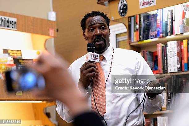 Rodney King speaks during a book signing event for his new book, "The Riot Within: My Journey From Rebellion to Redemption," at EsoWon bookstore on...