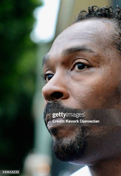 Rodney King arives at EsoWon bookstore to sign copies of his new book, "The Riot Within: My Journey From Rebellion to Redemption," on April 30, 2012...