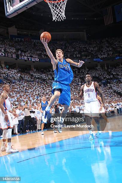 Dirk Nowitzki of the Dallas Mavericks during the Game Two of the Western Conference Quarterfinals between the Dallas Mavericks and the Oklahoma City...