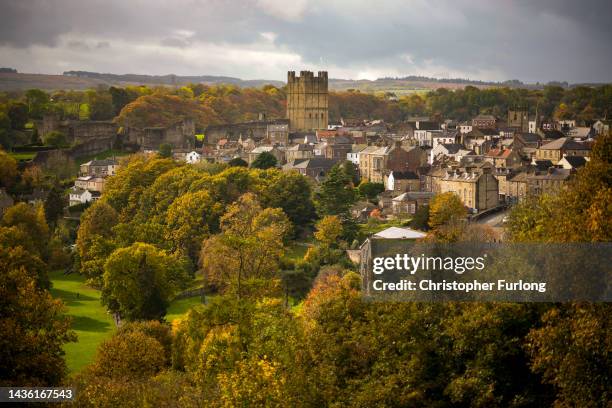 General view across the market town of Richmond in North Yorkshire in the heart of Rishi Sunak's constituency of Richmond on October 24, 2022 in...