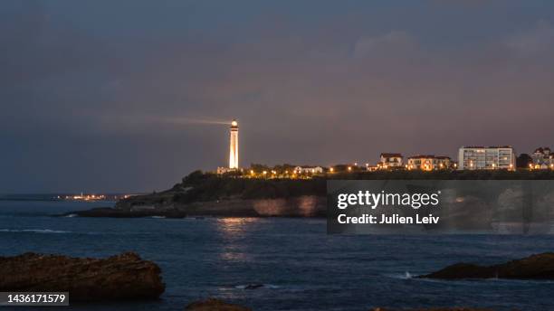 lighthouse of biarritz during the night - paysage marin stock pictures, royalty-free photos & images