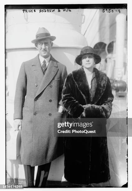 Portrait of married couple Prince Andrew of Greece and Denmark and Princess Alice of Battenberg , circa 1922.