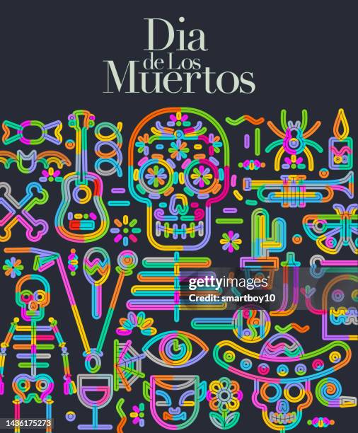 illustrations, cliparts, dessins animés et icônes de jour des morts (en espagnol), dia de los muertos - calavera