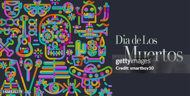 illustrazioni stock, clip art, cartoni animati e icone di tendenza di giorno dei morti (in spagnolo), dia de los muertos - dia de muertos