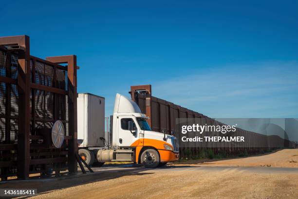 semi-trucks awaiting inspection at the us-mexico border - open day 12 stock pictures, royalty-free photos & images