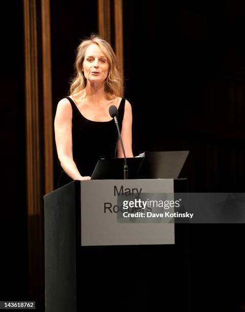 Helen Hunt speaks at The Juilliard School presents Hail Mary! Gala Tribute to Mary Rodgers Guettel at Peter Jay Sharp Theater on April 30, 2012 in...