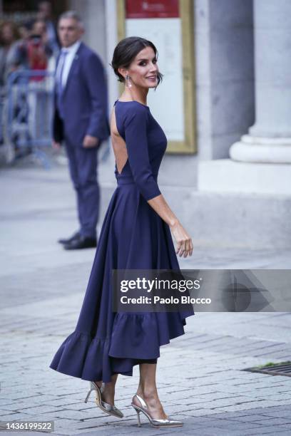 Queen Letizia of Spain attends the Spanish Royals inauguration of The Royal Theatre Season at Teatro Real on October 24, 2022 in Madrid, Spain.