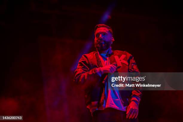 Jeremy McKinnon of A Day to Remember performs at the 2022 When We Were Young festival at the Las Vegas Festival Grounds on October 23, 2022 in Las...