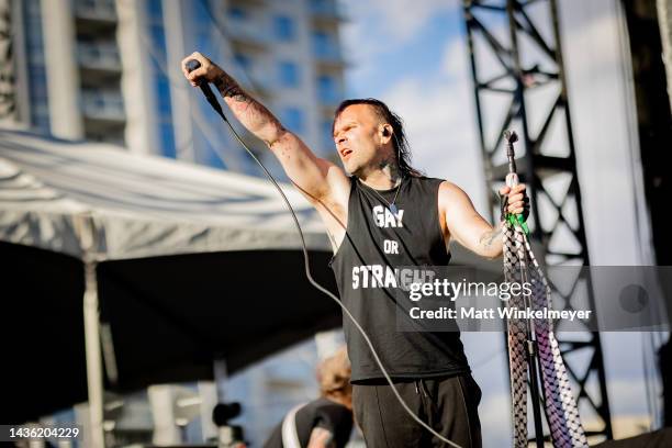 Bert McCracken of the The Used performs at the 2022 When We Were Young festival at the Las Vegas Festival Grounds on October 23, 2022 in Las Vegas,...