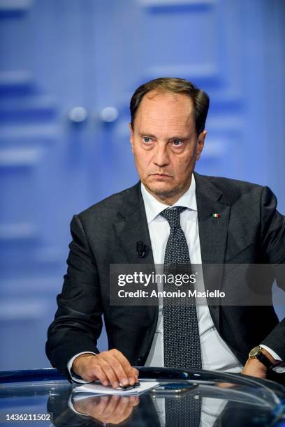 Italian Minister for Relations with Parliament Luca Ciriani is seen at "Porta A Porta" Rai Tv Show at Rai Studios on October 24, 2022 in Rome, Italy.