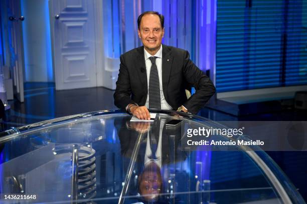 Italian Minister for Relations with Parliament Luca Ciriani is seen at "Porta A Porta" Rai Tv Show at Rai Studios on October 24, 2022 in Rome, Italy.