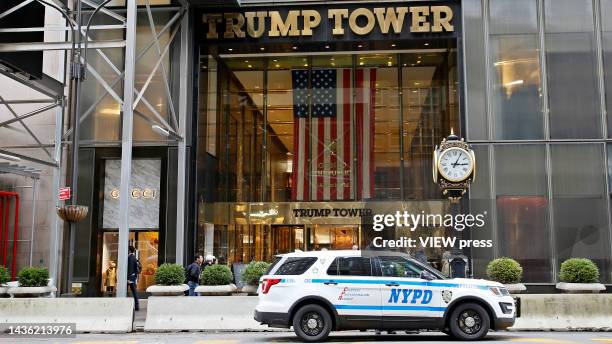 Car waits at the Trump Tower on October 24, 2022 in New York City. The Trump Organization trial begins in Manhattan following years of investigations...