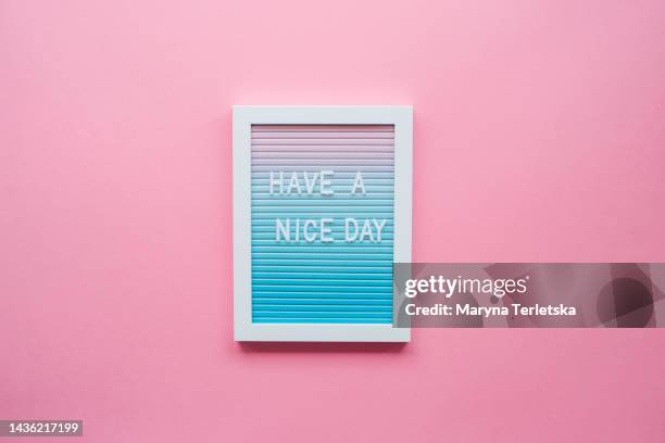 chalkboard with the inscription have a nice day on a pink background. minimalism. girlish tricks. - week stock pictures, royalty-free photos & images