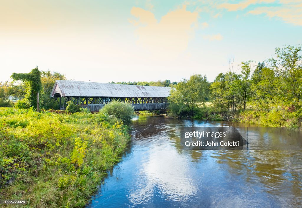 Autumn, Covered Bridge, Passumpsic River, Northeast Kingdom, Vermont