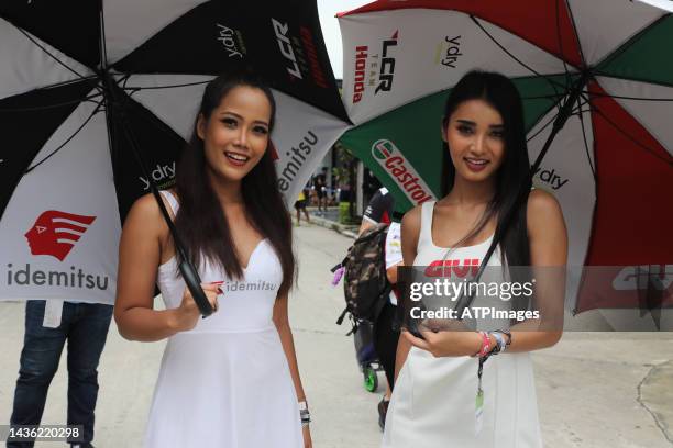 Grid girls seen during the MotoGP of Malaysia - Race at Sepang Circuit on October 23, 2022 in Kuala Lumpur, Malaysia.