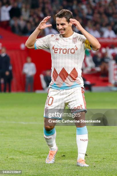 Wissam Ben Yedder of AS Monaco reacts to a play during the Ligue 1 match between Lille OSC and AS Monaco at Stade Pierre-Mauroy on October 23, 2022...