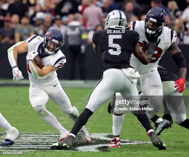 Running back Rex Burkhead of the Houston Texans runs against the Las Vegas Raiders in the second half of their game at Allegiant Stadium on October...