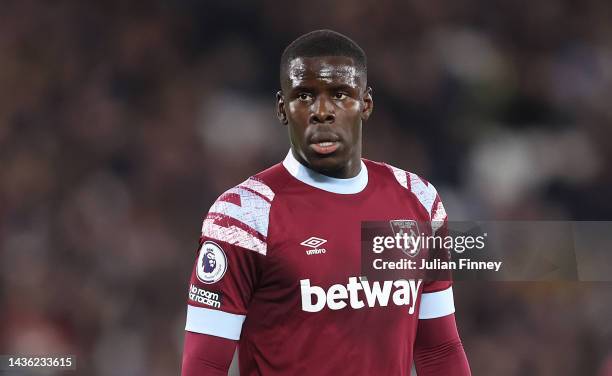 Kurt Zouma of West Ham during the Premier League match between West Ham United and AFC Bournemouth at London Stadium on October 24, 2022 in London,...