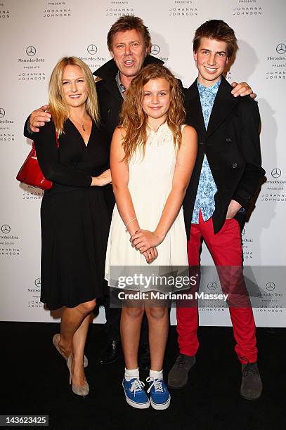 Presenter Richard Wilkins and his family arrive ahead of the Johanna Johnson show on day two of Mercedes-Benz Fashion Week Australia Spring/Summer...