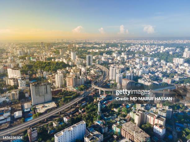 aerial view cityscape of chittagong city bangladesh. chittagong city skyline. corporate and residential buildings cityscape - bangladesh skyline stock pictures, royalty-free photos & images