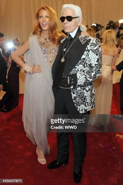 Blake Lively and Karl Lagerfeld attend the Metropolitan Museum of Art’s 2011 Costume Institute Gala featuring the opening of the exhibit Alexander...