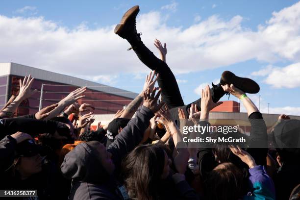 Fans crowd surf as Pierce The Veil performs at the 2022 When We Young festival at the Las Vegas Festival Grounds on Las Vegas Festival Grounds on...