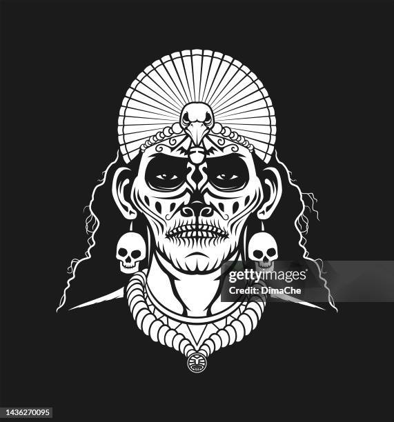 aztec warrior portrait - crown pattern stock illustrations