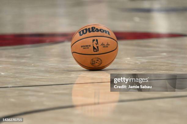 General view of a basketball during a game between the Chicago Bulls and the Cleveland Cavaliers on October 22, 2022 at the United Center in Chicago,...