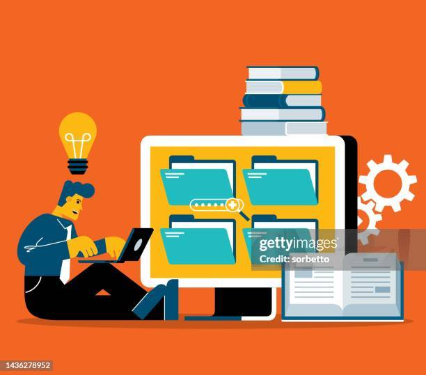 e-reader - businessman - person using screen reader stock illustrations