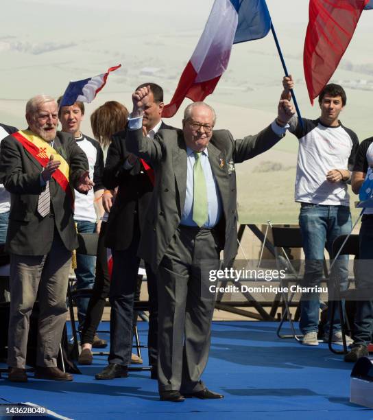 Jean-Marie Le Pen attends the French Far Right Party May Day demonstration on May 1, 2012 in Paris, France. Marine Le Pen, the daughter of the French...