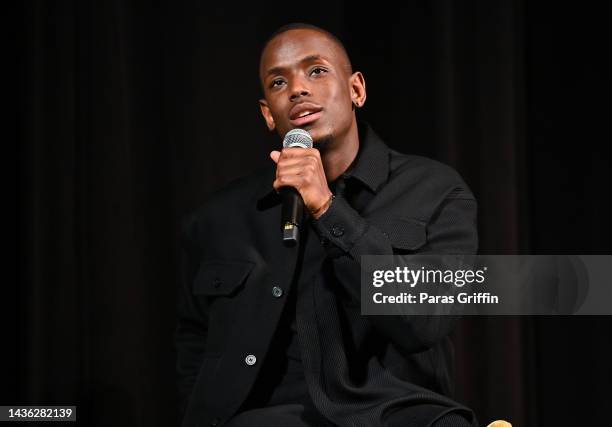 Actor Micheal Ward speaks onstage during day 3 of The 25th SCAD Savannah Film Festival - "Empire of Light" Q&A on October 24, 2022 in Savannah,...