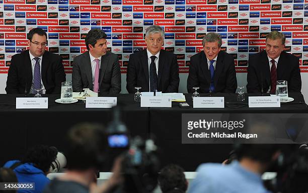 General Secretary Alex Horne, Club England Managing Director Adrian Bevington, FA Chairman David Bernstein, New England manager Roy Hodgson and FA...