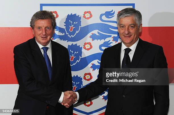 New England manager Roy Hodgson poses with FA Chairman David Bernstein after a press conference at Wembley Stadium on May 1, 2012 in London, England.