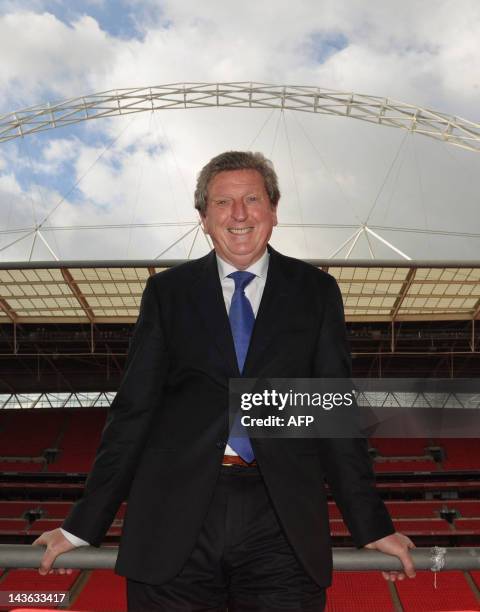 Newly appointed England football manager Roy Hodgson poses for a picture at Wembley Stadium in London May 1, 2012. Roy Hodgson was appointed England...