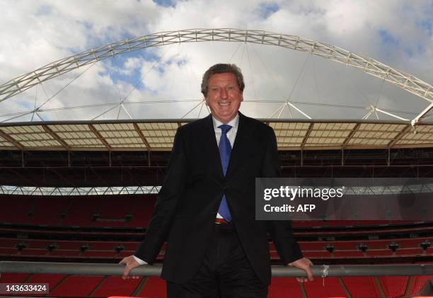 Newly appointed England football manager Roy Hodgson poses for a picture at Wembley Stadium in London May 1, 2012. Roy Hodgson was appointed England...