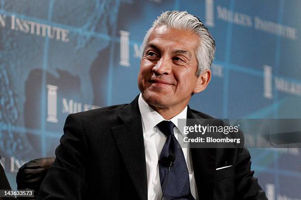 Javier Palomarez, chief executive officer and president of U.S. Hispanic Chamber of Commerce, smiles during a panel discussion at the annual Milken...