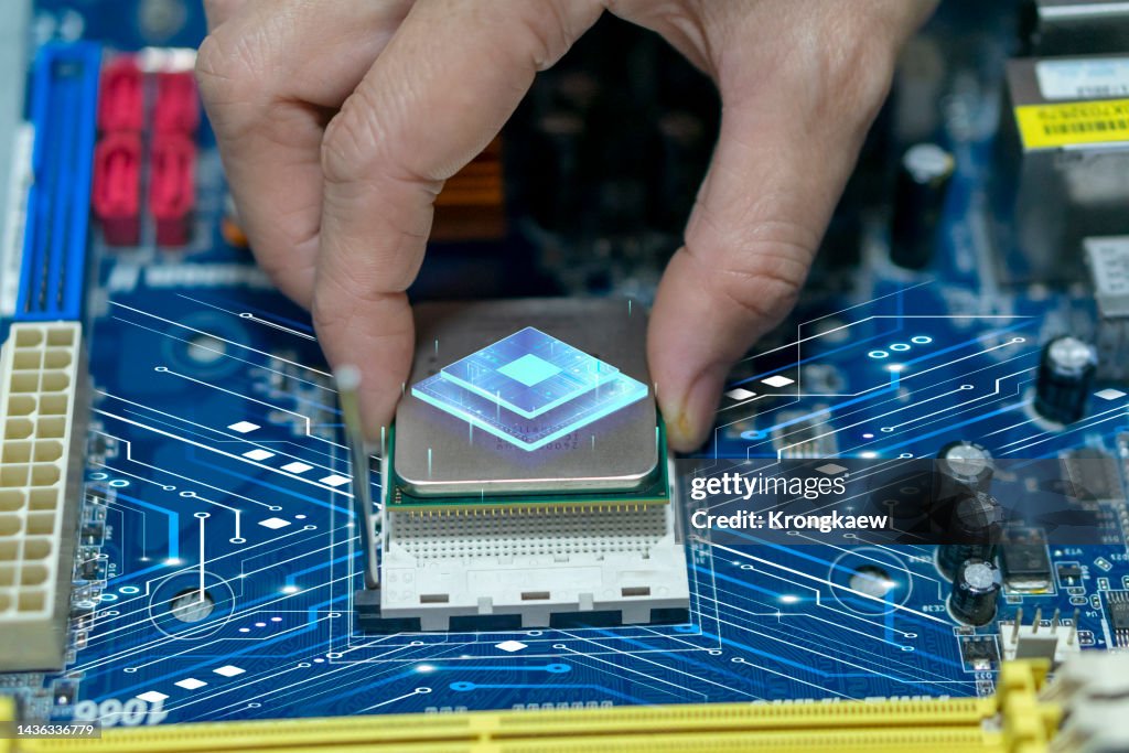Micro Core Plugging Plugging Cpu Microprocessor To Motherboard Socket Computer Technology ...