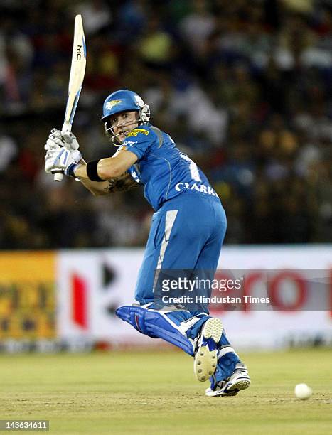 Pune Warriors batsman Michael Clarke plays a shot during IPL 5 T20 cricket match played between Deccan Chargers and Pune Warriors at Barbati Stadium...