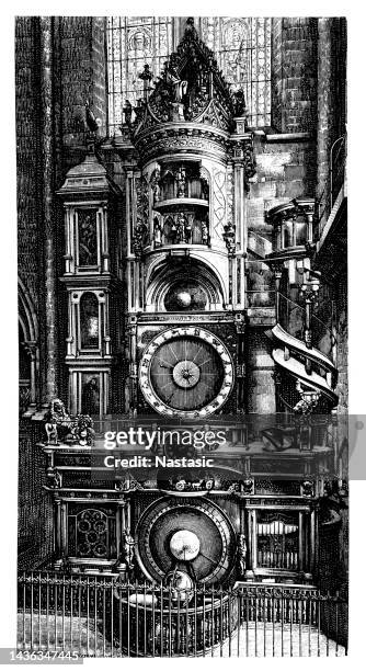 strasbourg astronomical clock - front gate stock illustrations
