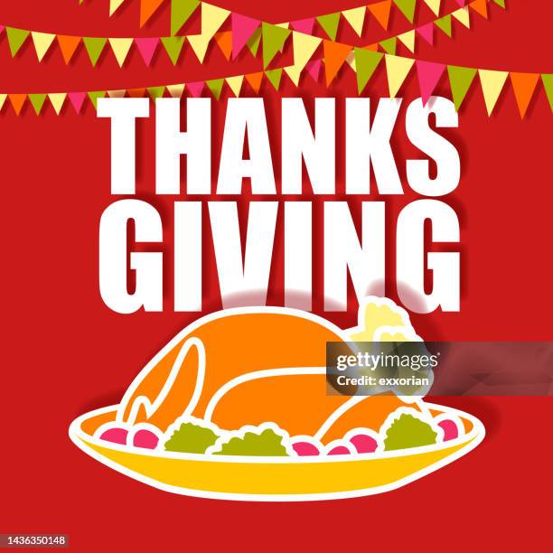 thanksgiving roast turkey dinner - roasted vegetables stock illustrations